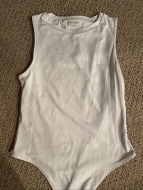Babaton White Sleeveless Ribbed Bodysuit